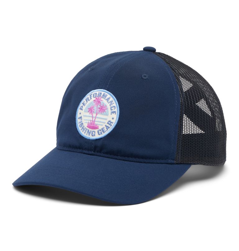 Women's PFG Ponytail Patch Snapback, Color: Collegiate Navy, PFG 3 Palms, image 1