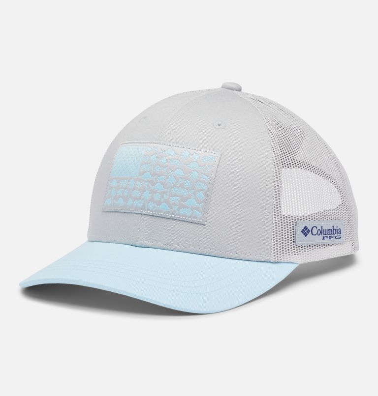 PFG Women's Fish Flag Snap Back | 019 | O/S, Color: Cool Grey, Spring Bl, Fish Friends Flag, image 1