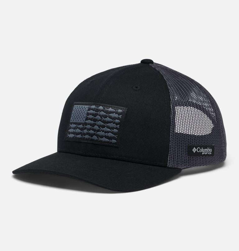 Kids’ PFG Fish Flag Snapback Cap, Color: Black, Graphite, image 1