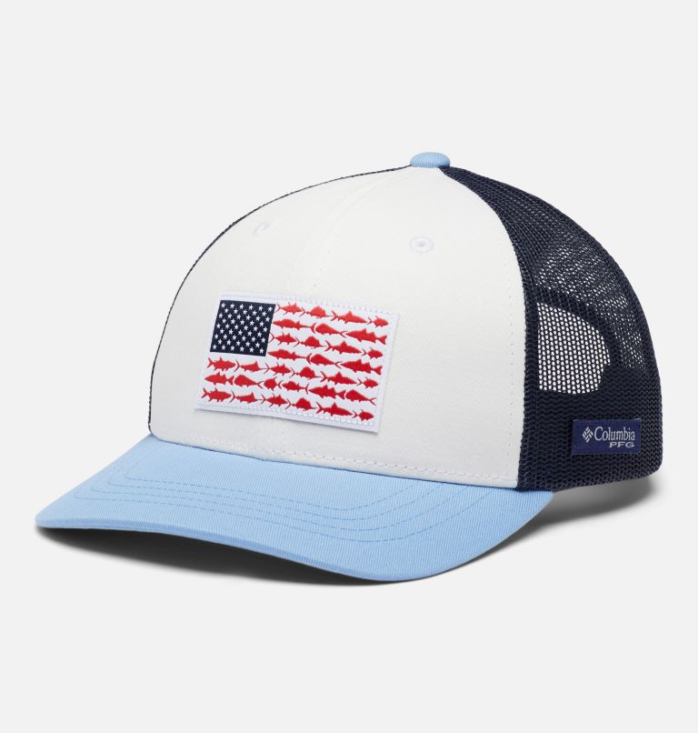 PFG Youth Fish Flag Snap Back | 100 | O/S, Color: White, Agate Blue, Collegiate Blue, image 1