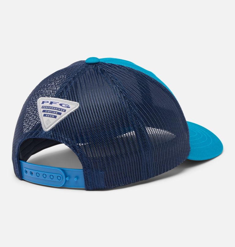 Kids’ PFG Fish Flag Snapback Cap, Color: Blue Echo, Carbon, image 2