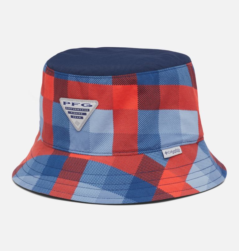 Kids' PFG Bucket Hat, Color: Carbon Mid Gingham, Agate Blue, image 1