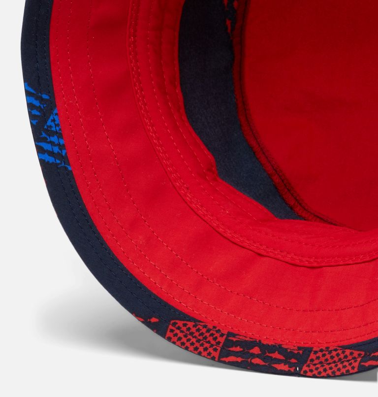 Kids' PFG Bucket Hat, Color: Collegiate Navy Flag Stripe, Red Spark, image 3