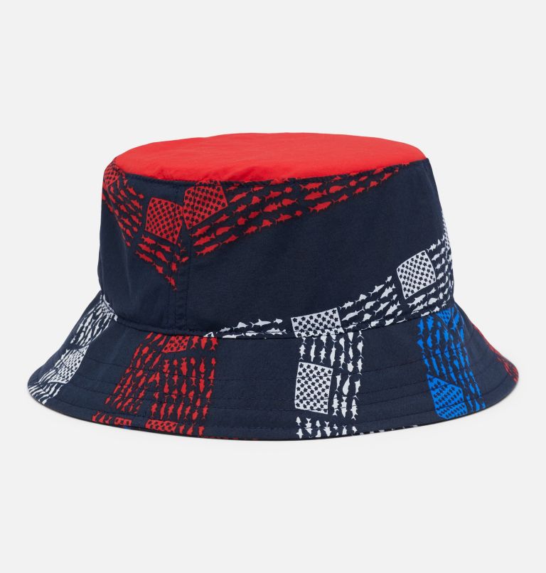 Thumbnail: Kids' PFG Bucket Hat, Color: Collegiate Navy Flag Stripe, Red Spark, image 2