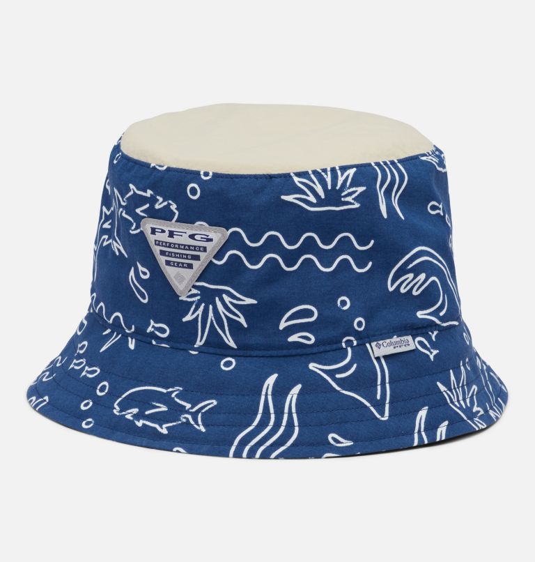 Kids' PFG Bucket Hat, Color: Carbon Marlin Shores, Ancient Fossil, image 1