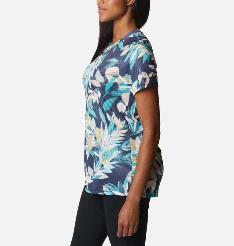 Thumbnail: Women's Fork Stream Techical Printed T-Shirt, Color: Bright Aqua, Wisterian, image 3