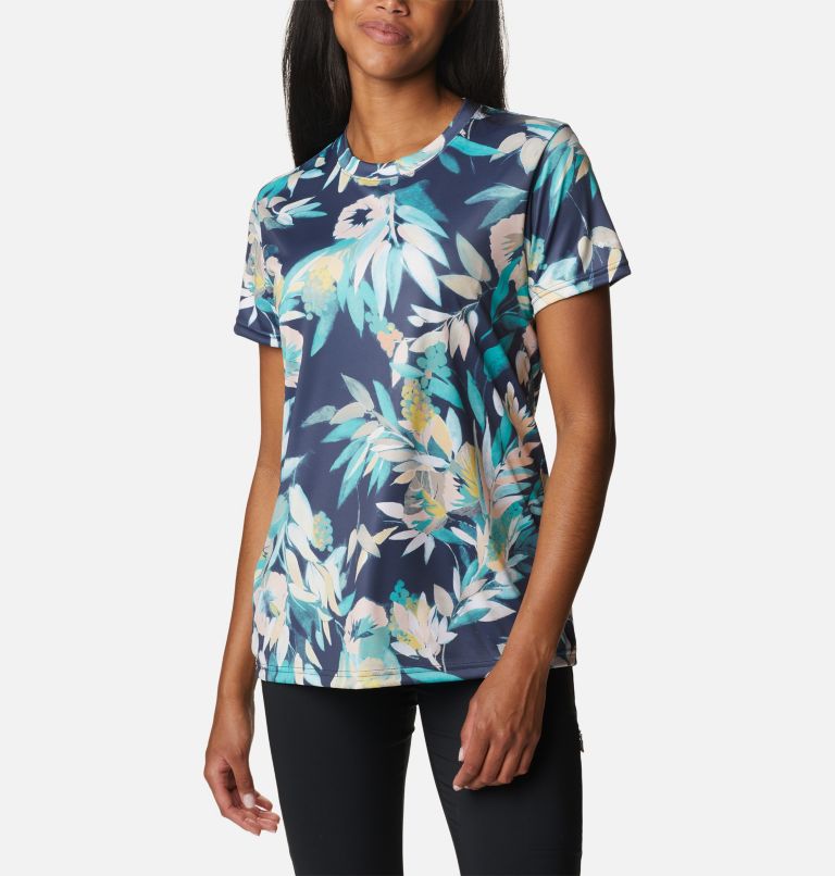 Women's Fork Stream Techical Printed T-Shirt, Color: Bright Aqua, Wisterian, image 5