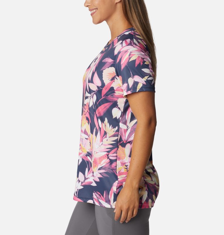 Women's Fork Stream Techical Printed T-Shirt, Color: Wild Geranium, Wisterian, image 3