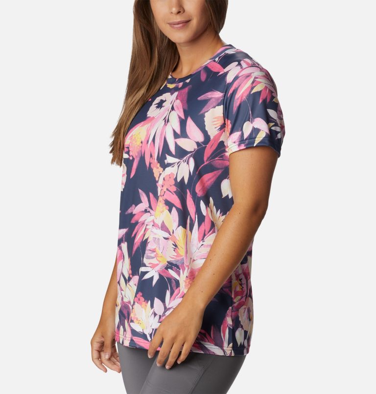 Women's Fork Stream Techical Printed T-Shirt, Color: Wild Geranium, Wisterian, image 5