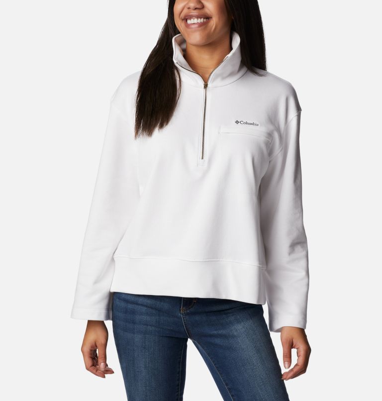Thumbnail: Women's Columbia Lodge French Terry Pullover, Color: White, Black Logo, image 5