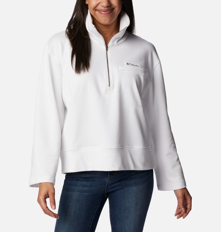 Thumbnail: Women's Columbia Lodge French Terry Pullover, Color: White, Black Logo, image 1