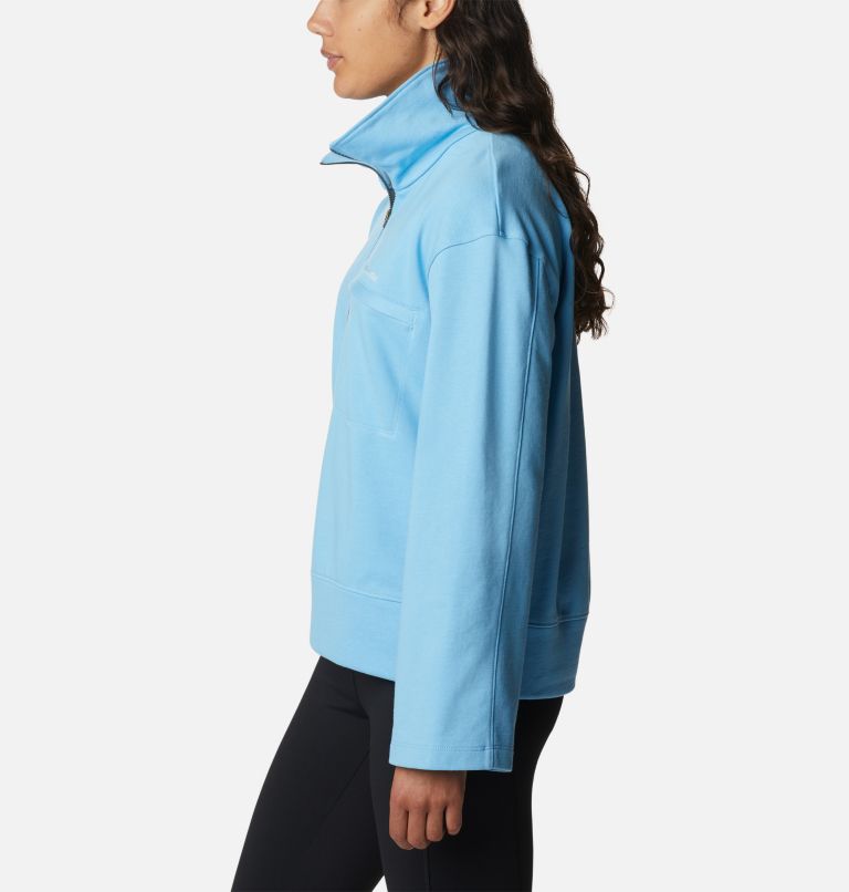 Women's Columbia Lodge French Terry Pullover, Color: Vista Blue, Spring Blue Logo, image 3