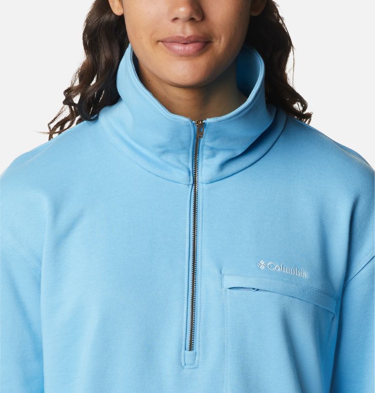Women's Columbia Lodge French Terry Pullover, Color: Vista Blue, Spring Blue Logo, image 4