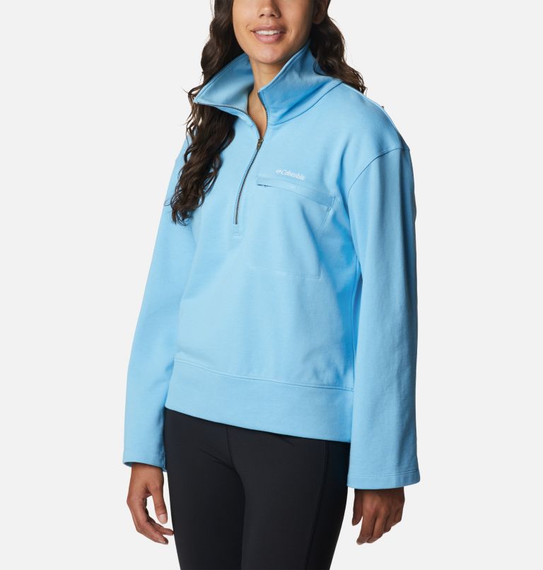 Women's Columbia Lodge French Terry Pullover, Color: Vista Blue, Spring Blue Logo, image 5
