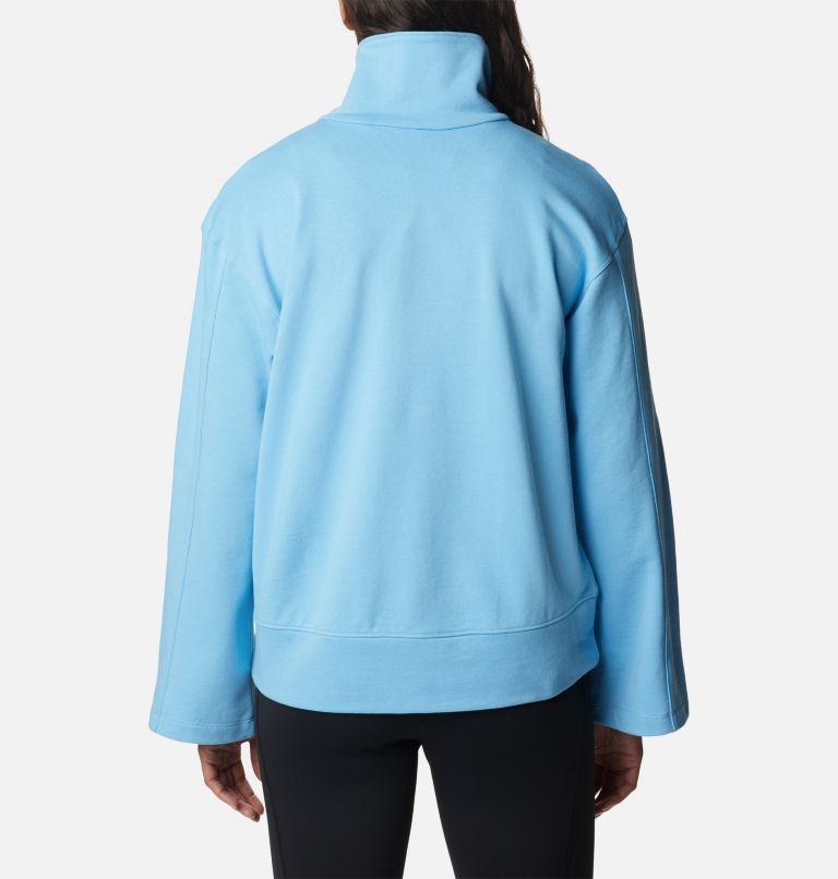 Women's Columbia Lodge French Terry Pullover, Color: Vista Blue, Spring Blue Logo, image 2