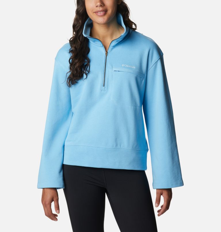 Thumbnail: Women's Columbia Lodge French Terry Pullover, Color: Vista Blue, Spring Blue Logo, image 1