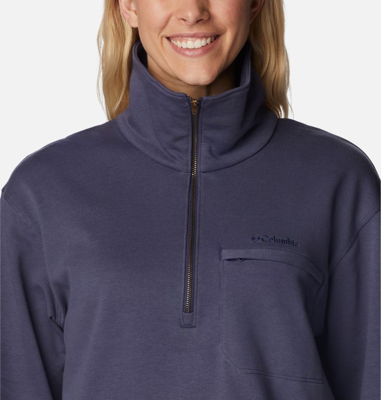 Women's Columbia Lodge French Terry Pullover, Color: Nocturnal, Dark Nocturnal Logo, image 4