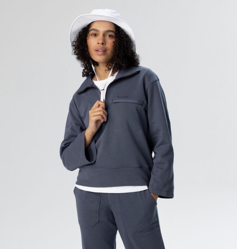 Women's Columbia Lodge French Terry Pullover, Color: Nocturnal, Dark Nocturnal Logo, image 9