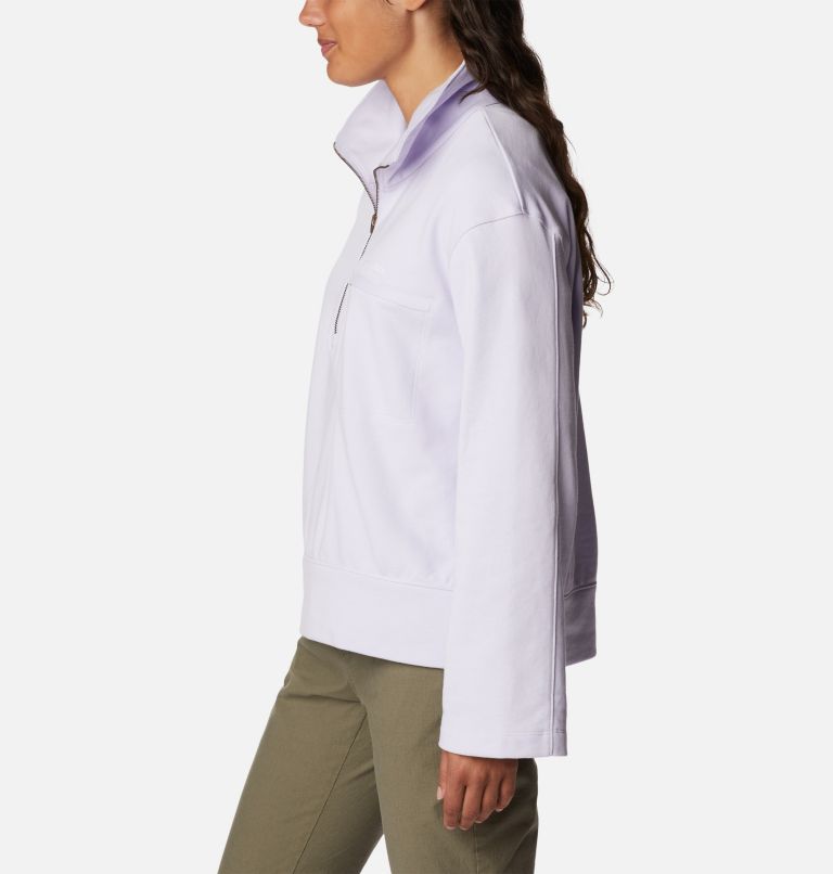 Women's Columbia Lodge French Terry Pullover, Color: Purple Tint, White Logo, image 3