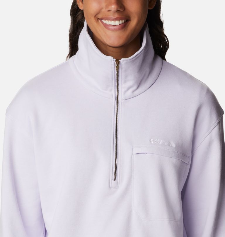 Thumbnail: Women's Columbia Lodge French Terry Pullover, Color: Purple Tint, White Logo, image 4