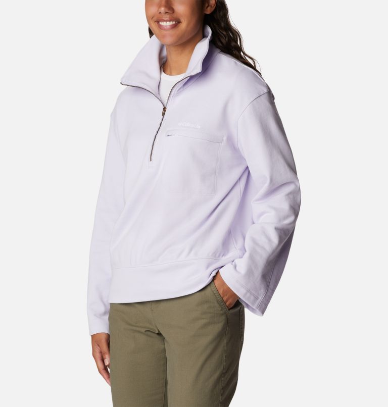 Women's Columbia Lodge French Terry Pullover, Color: Purple Tint, White Logo, image 5