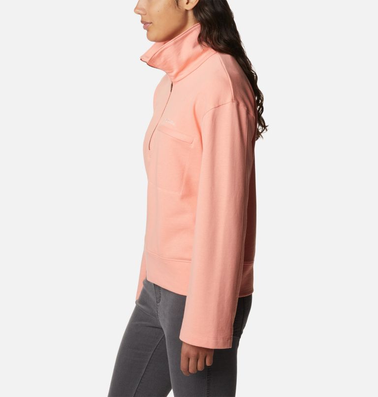 Thumbnail: Women's Columbia Lodge French Terry Pullover, Color: Summer Peach, Peach Blossom logo, image 3