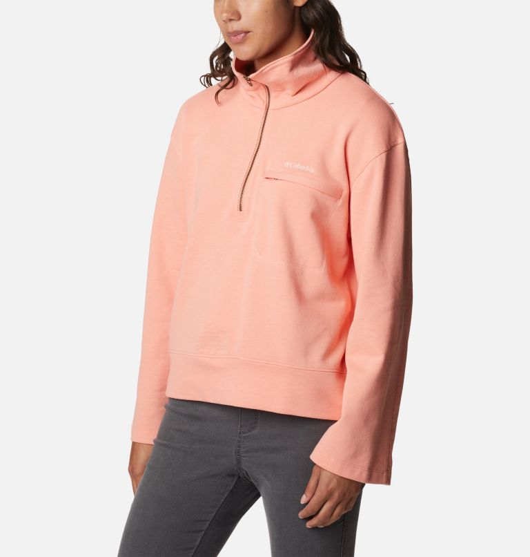 Women's Columbia Lodge French Terry Pullover, Color: Summer Peach, Peach Blossom logo, image 5