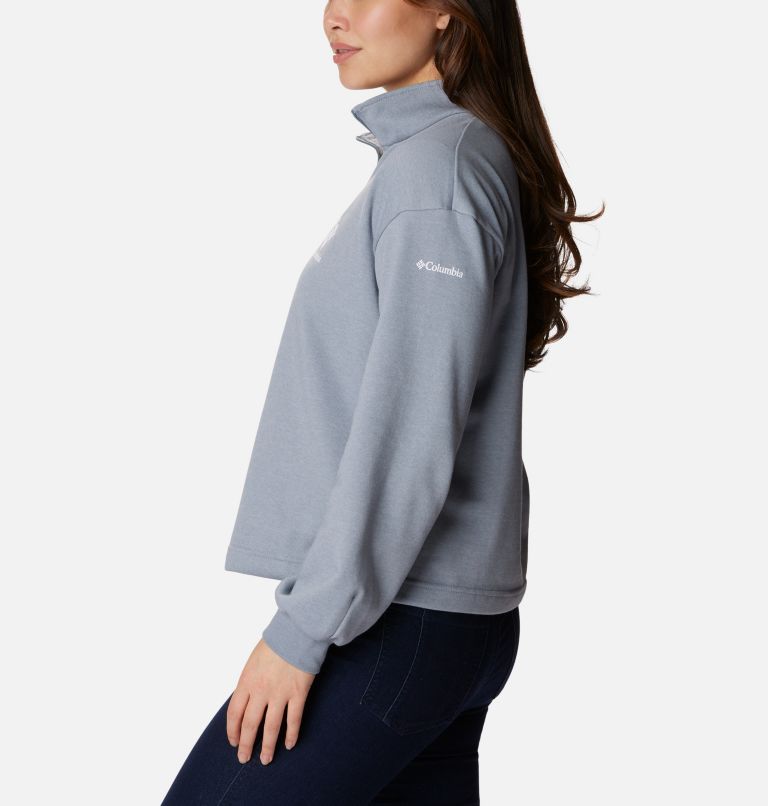 Women's Columbia Logo French Terry Half Zip Pullover, Color: Light Grey Heather, White Logo, image 3