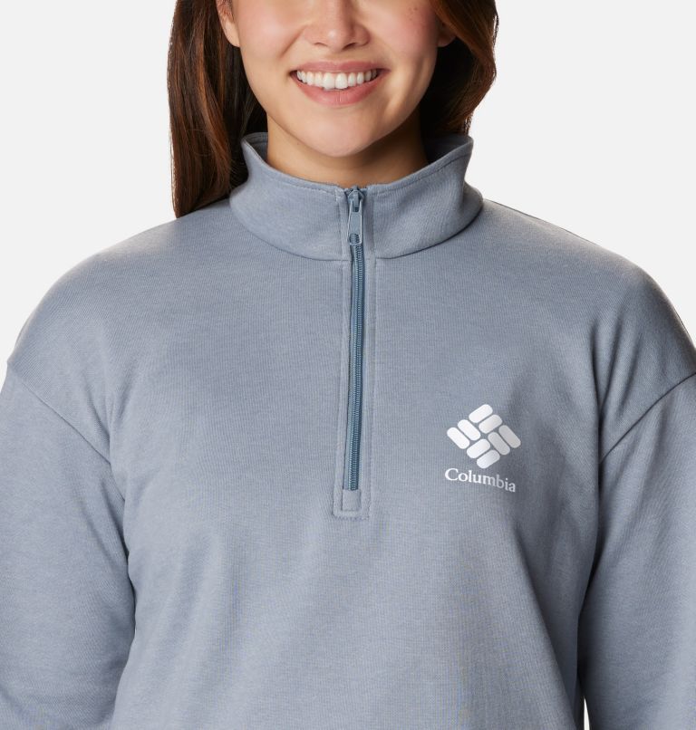 Thumbnail: Women's Columbia Logo French Terry Half Zip Pullover, Color: Light Grey Heather, White Logo, image 4