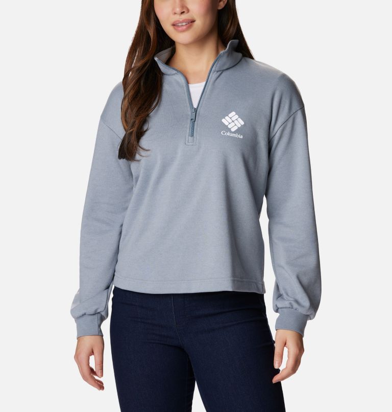Women's Columbia Logo French Terry Half Zip Pullover, Color: Light Grey Heather, White Logo, image 1