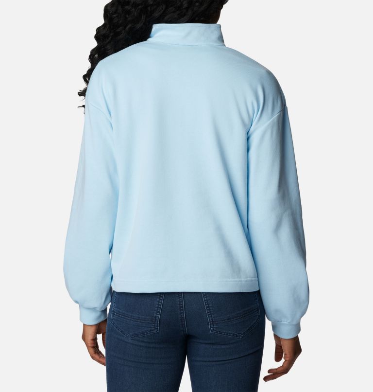 Women's Columbia Logo French Terry Half Zip Pullover, Color: Spring Blue, Atoll Logo, image 2