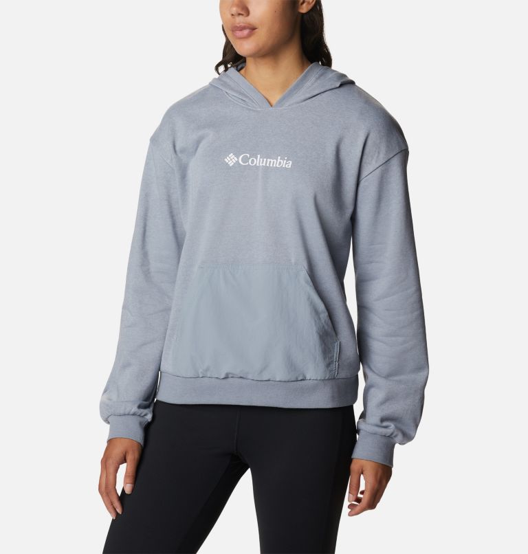 Women's Columbia Logo III French Terry Cropped Hoodie, Color: Light Grey Heather, White Logo, image 5