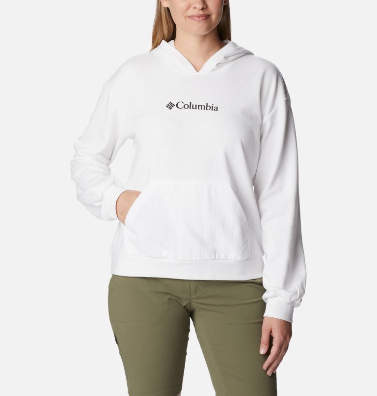 Women's Columbia Logo III French Terry Cropped Hoodie, Color: White, Black Logo, image 1