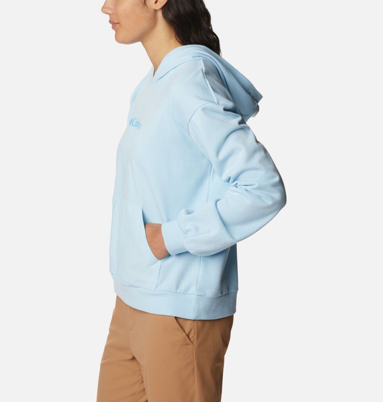 Thumbnail: Women's Columbia Logo III French Terry Cropped Hoodie, Color: Spring Blue, Atoll Logo, image 3