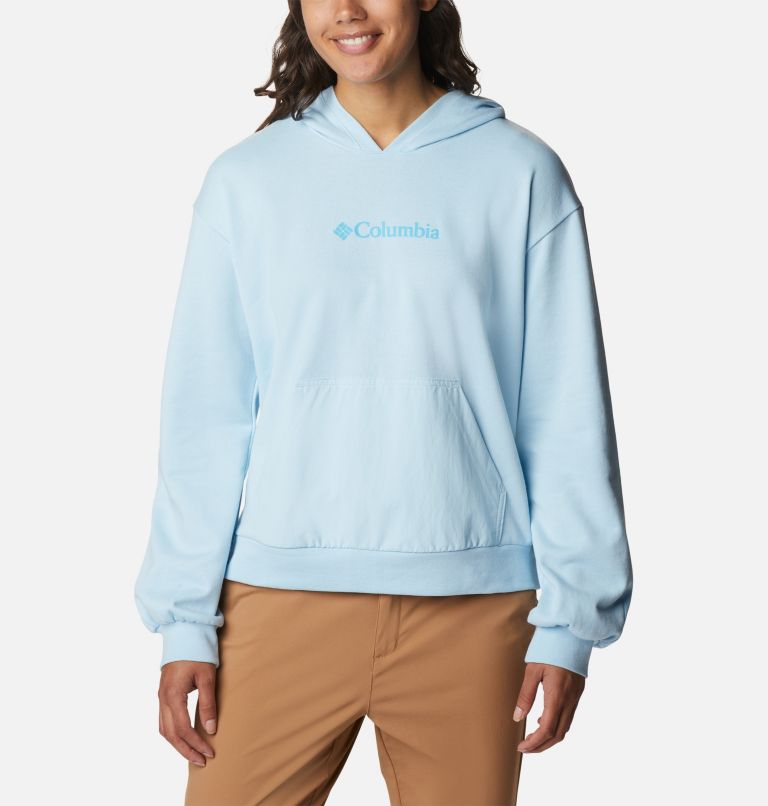 Women's Columbia Logo III French Terry Cropped Hoodie, Color: Spring Blue, Atoll Logo, image 1