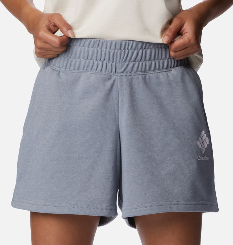 Women's Columbia Logo III French Terry Women's Shorts, Color: Light Grey Heather, White Logo, image 4