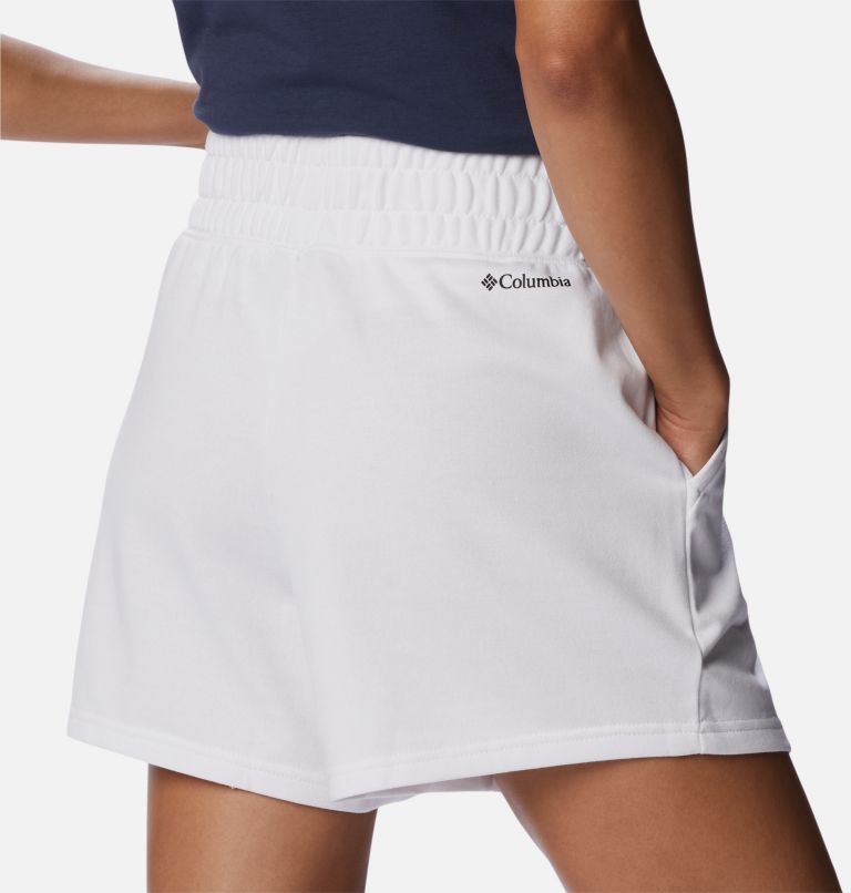 Women's Columbia Logo III French Terry Shorts, Color: White, Black Logo, image 5