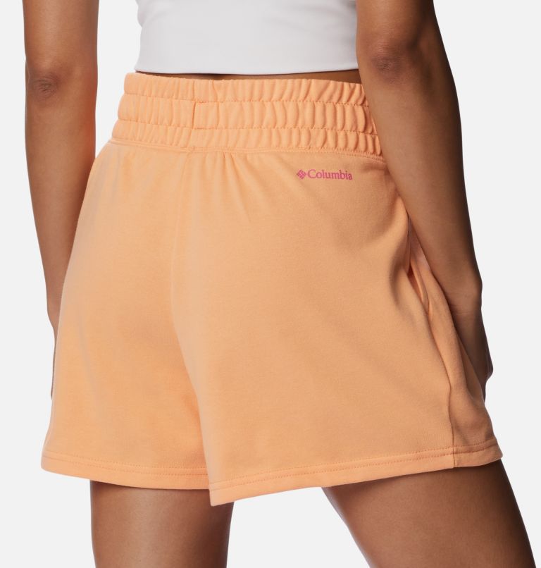 Women's Columbia Logo III French Terry Women's Shorts, Color: Peach, Wild Geranium Logo, image 5