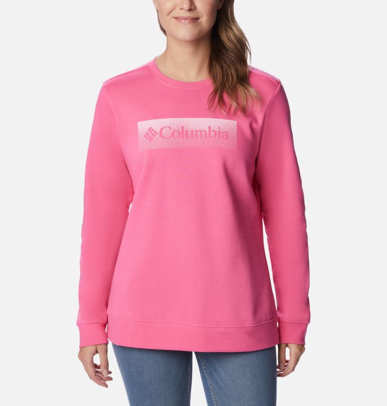 Women's Columbia Logo II Sweatshirt, Color: Wild Geranium, Framed Halftone Logo, image 1