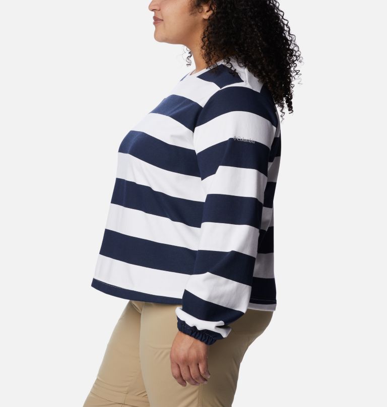 Thumbnail: Women's Columbia Trek French Terry Graphic Crew - Plus Size, Color: Collegiate Navy, Rugby Stripe, image 3