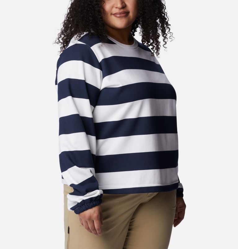 Thumbnail: Women's Columbia Trek French Terry Graphic Crew - Plus Size, Color: Collegiate Navy, Rugby Stripe, image 5