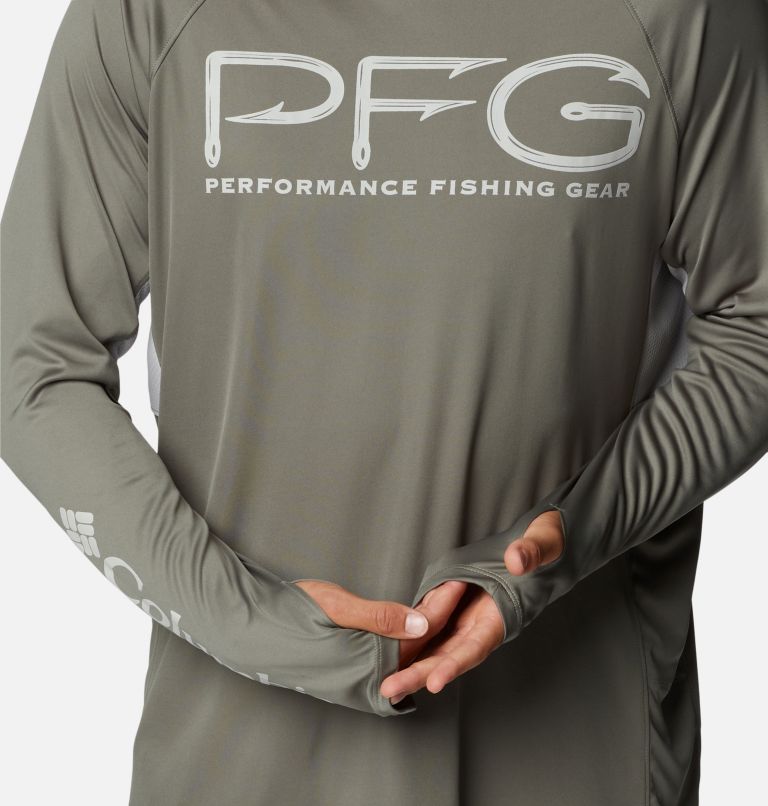 Thumbnail: Men's PFG Terminal Tackle Vent Long Sleeve Shirt, Color: Cypress, Cool Grey, image 6