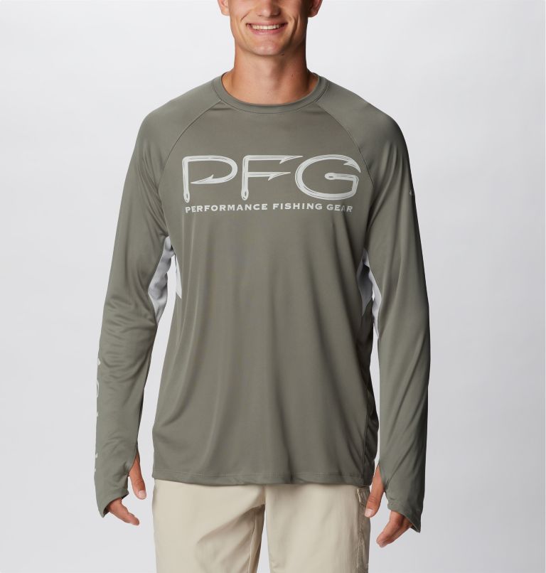 Men's PFG Terminal Tackle Vent Long Sleeve Shirt, Color: Cypress, Cool Grey, image 1
