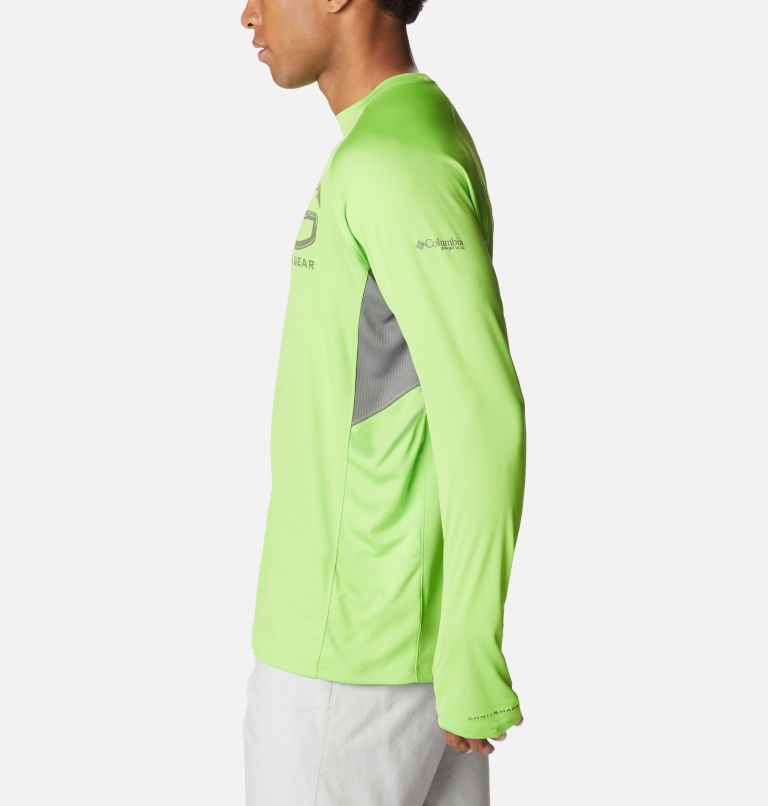 Men's PFG Terminal Tackle Vent Long Sleeve Shirt, Color: Green Mamba, City Grey, image 3