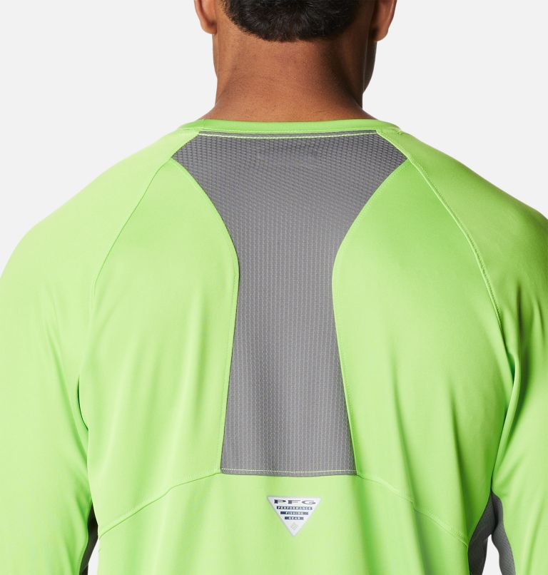 Men's PFG Terminal Tackle Vent Long Sleeve Shirt, Color: Green Mamba, City Grey, image 5
