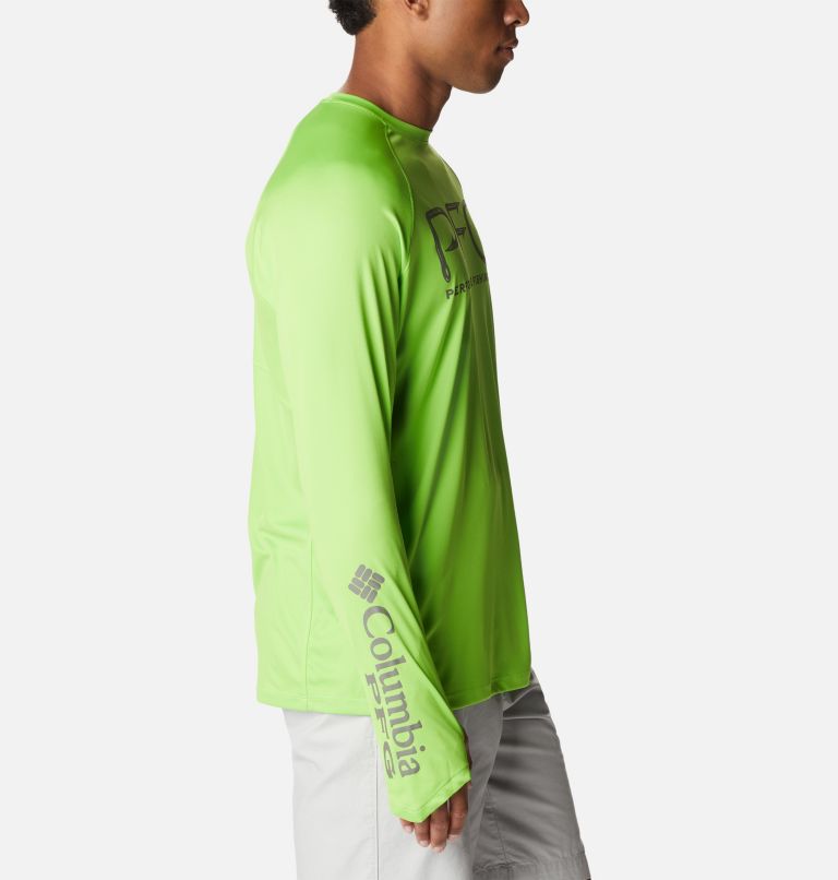 Thumbnail: Men's Terminal Tackle Vent Long Sleeve Shirt, Color: Green Mamba, City Grey, image 7