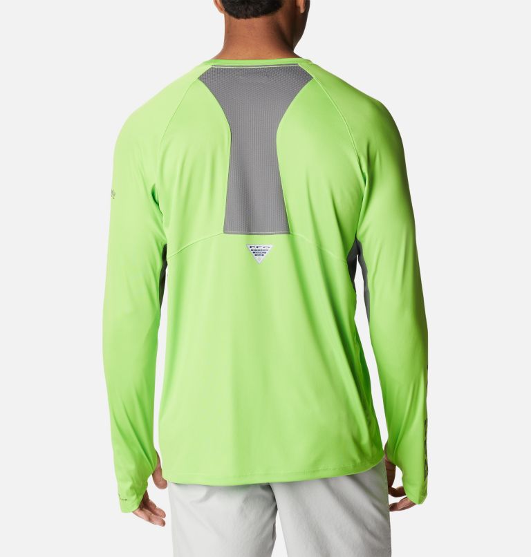 Men's Terminal Tackle Vent Long Sleeve Shirt, Color: Green Mamba, City Grey, image 2