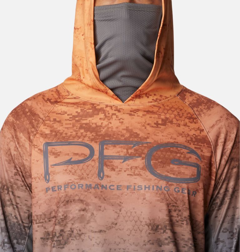 Men's PFG Super Terminal Tackle Vent Hoodie, Color: Orange Blast PFG Camo Gradient, image 4