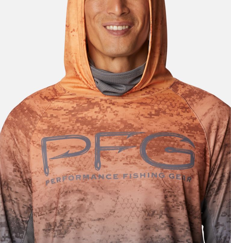 Men's PFG Super Terminal Tackle Vent Hoodie, Color: Orange Blast PFG Camo Gradient, image 6