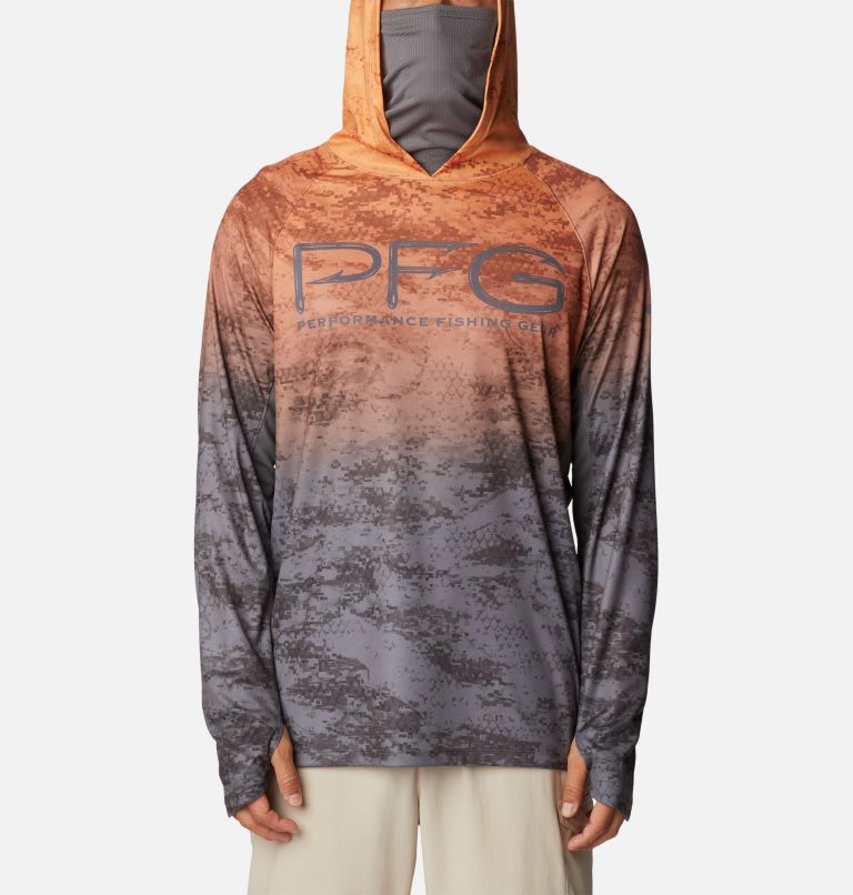 Men's PFG Super Terminal Tackle Vent Hoodie, Color: Orange Blast PFG Camo Gradient, image 8